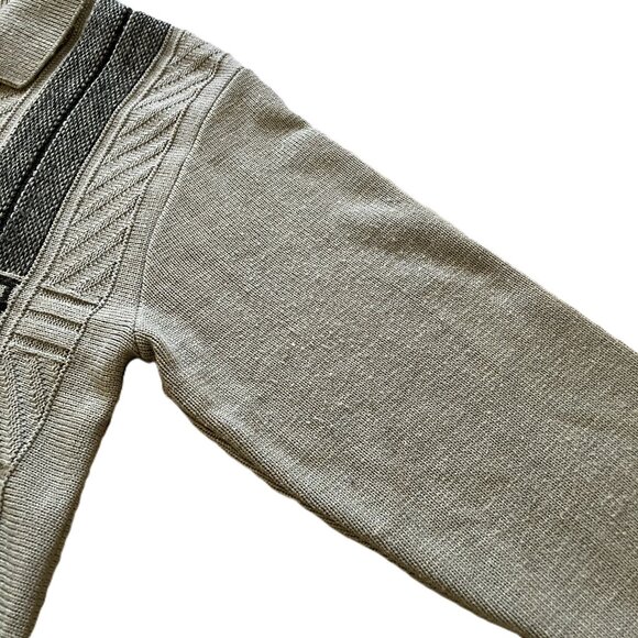 Outline Pullover Polo Sweater Textured Knit Grey/Beige Vintage 90s - Picture 4 of 7